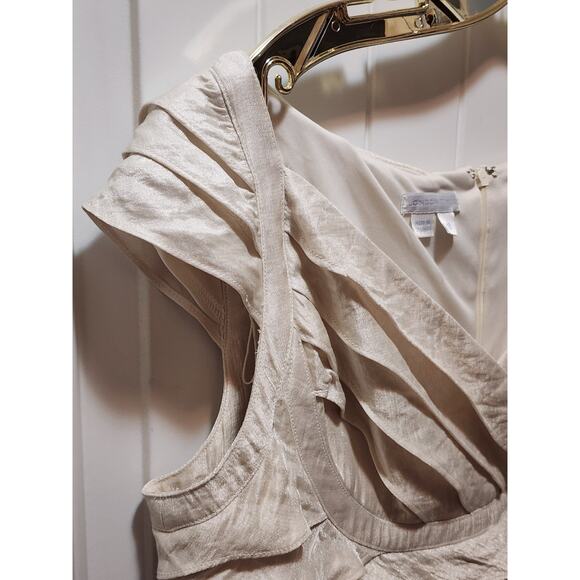 London Times Champagne Ruffle Evening Formal Wedding Cocktail Party Dress Sz. 18 - Picture 3 of 9